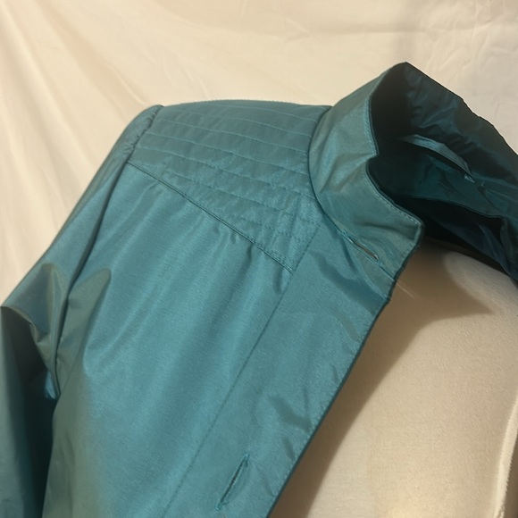 Vintage Trenchcoat Women L Turquoise Metallics Shimmer with Pockets Button Down - Picture 16 of 17